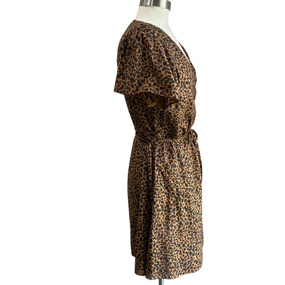 Madewell Flutter-sleeve Wrap Mini Dress In Painted Leopard Print - Picture 2 of 14